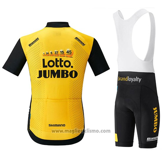 2018 Abbigliamento Ciclismo Lotto NL Jumbo Giallo e Nero Manica Corta e Salopette